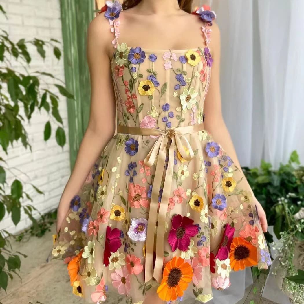 Three-dimensional Flower Embroidery Dress Summer Fashion Sweet A-line Suspender Dresses For Womens Clothing vista 6