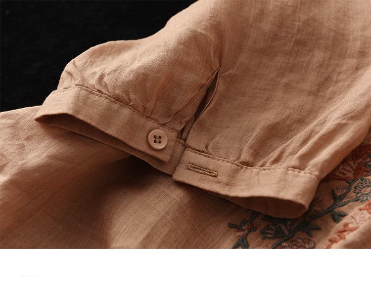 Retro Art Heavy Industry Embroidered Cotton And Hemp Top For Women vista 6