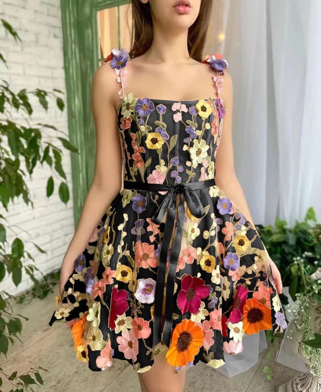 Three-dimensional Flower Embroidery Dress Summer Fashion Sweet A-line Suspender Dresses For Womens Clothing vista 2