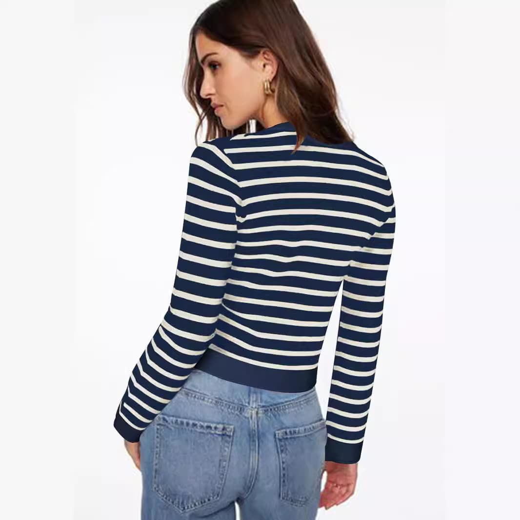 Comfort And Casual Long Sleeve Striped Button Top vista 7
