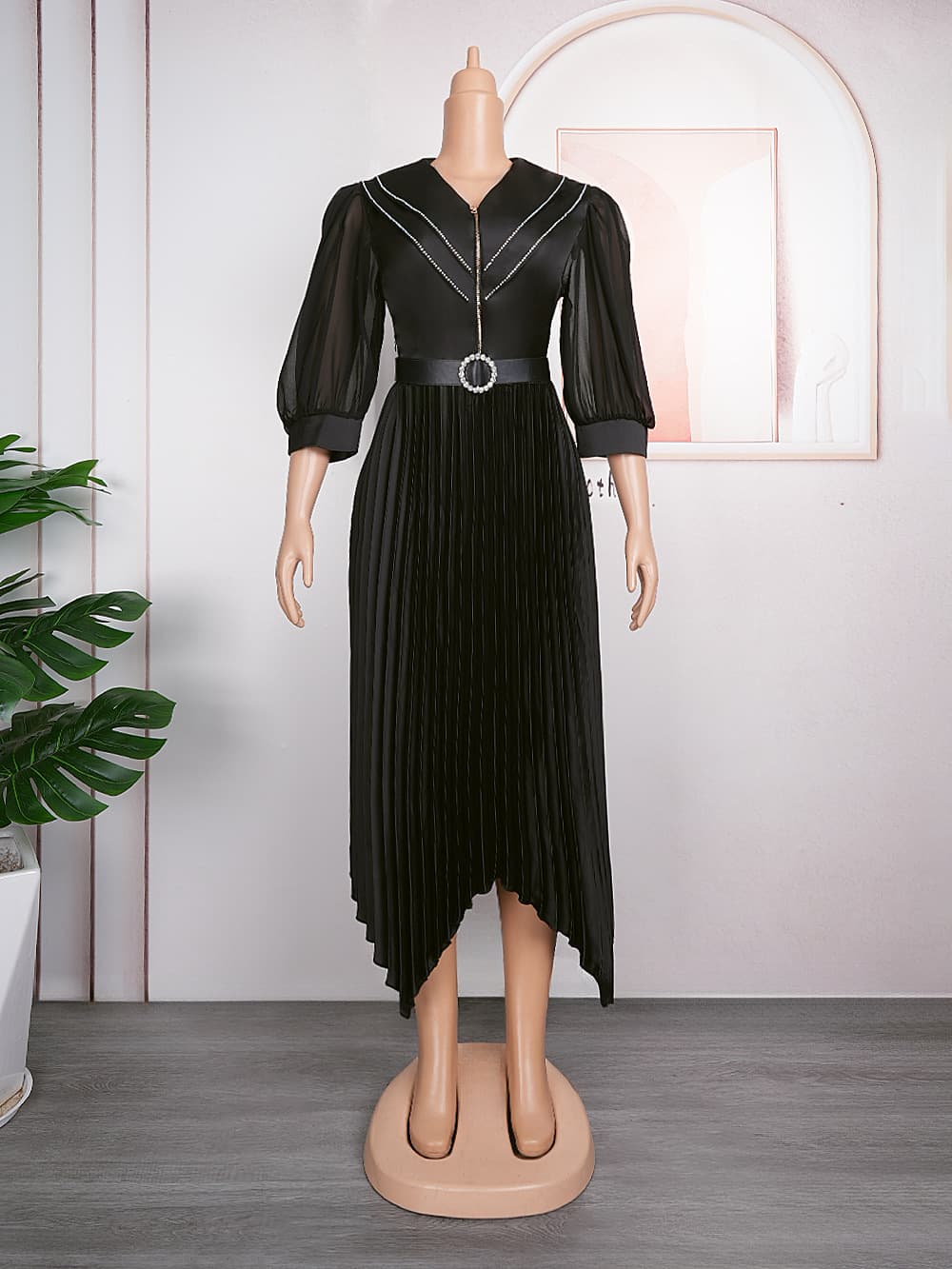 European And American Pleated Skirt Temperament Commute African Women's Wear Plus Size Fat Dress Belt vista 8