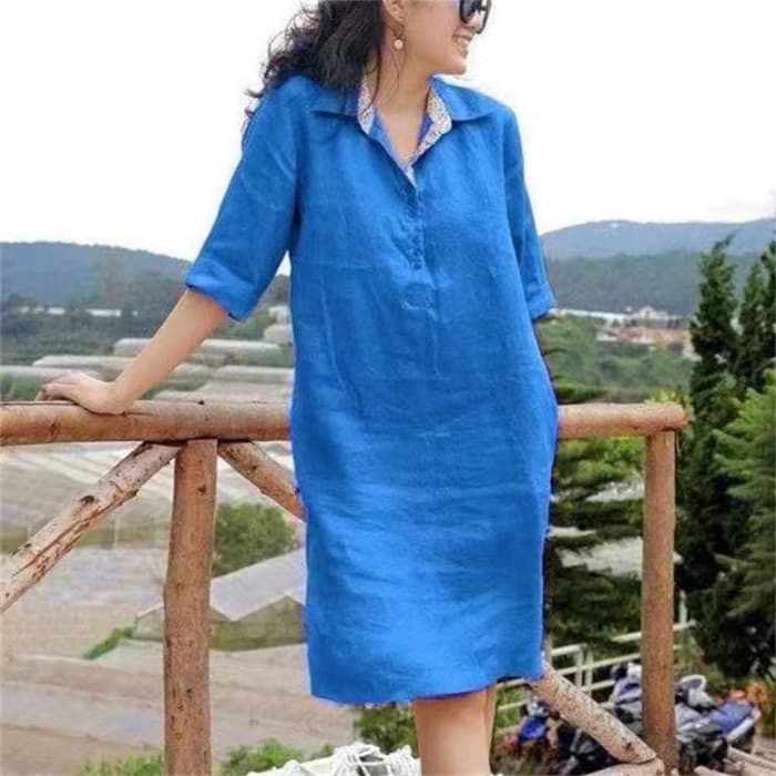 New V-neck Loose Mid-length Dress Women vista 6