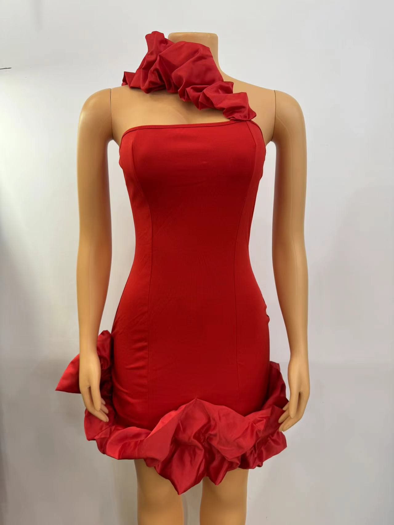 Summer European And American Ruffled Sheath Shoulder Tube Top Cinched Waist Slim Fit Dress vista 4