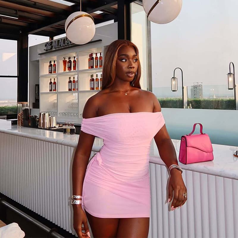 Mesh Patch Collar Solid Color Slim Fit Hip-wrapped Short Ribbon Dress vista 6