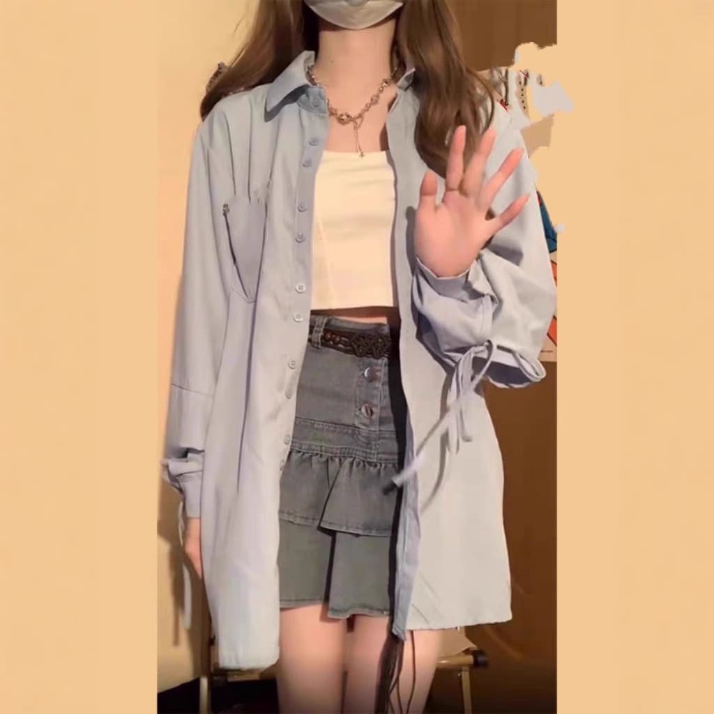 French Blue Bow Long Sleeve Shirt vista 5