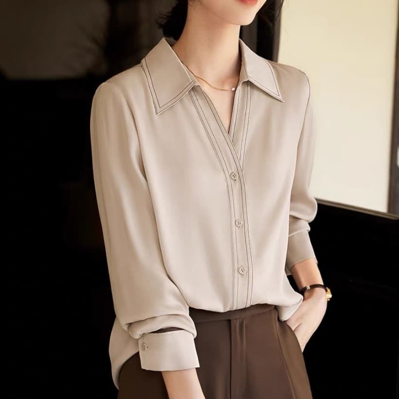 Fashion Commuter Style Contrast Color Bright Line Design Shirt For Women vista 2