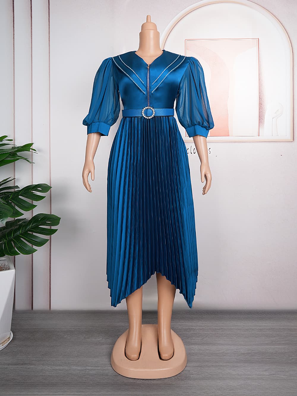 European And American Pleated Skirt Temperament Commute African Women's Wear Plus Size Fat Dress Belt vista 7