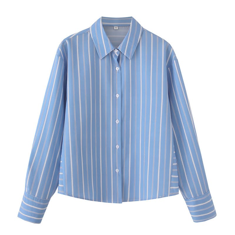 Striped Poplin Cotton Long-sleeved Lapel Shirt