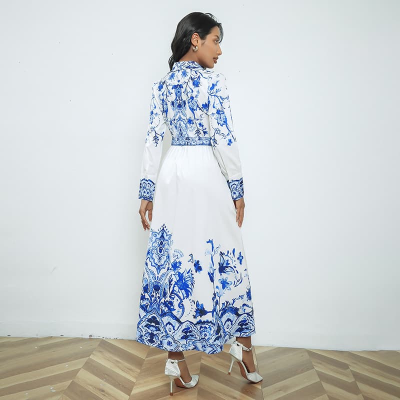 Real Shot Long Sleeve Stand Collar Retro Printed Dress vista 5