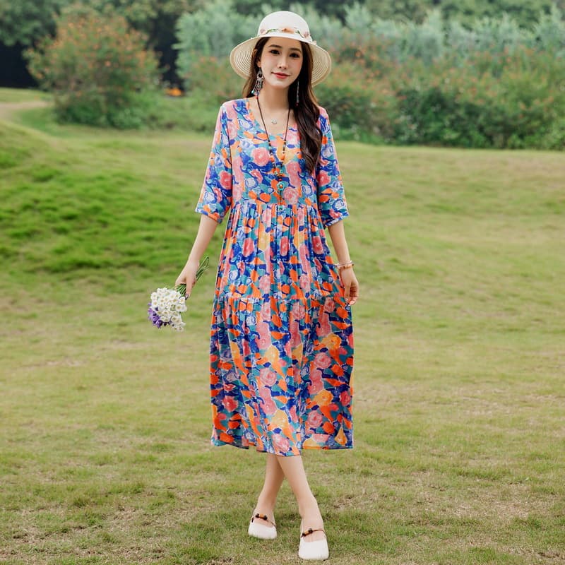 Summer New Noil Poplin Dress Stylish Thin High-end Casual Beach Skirt