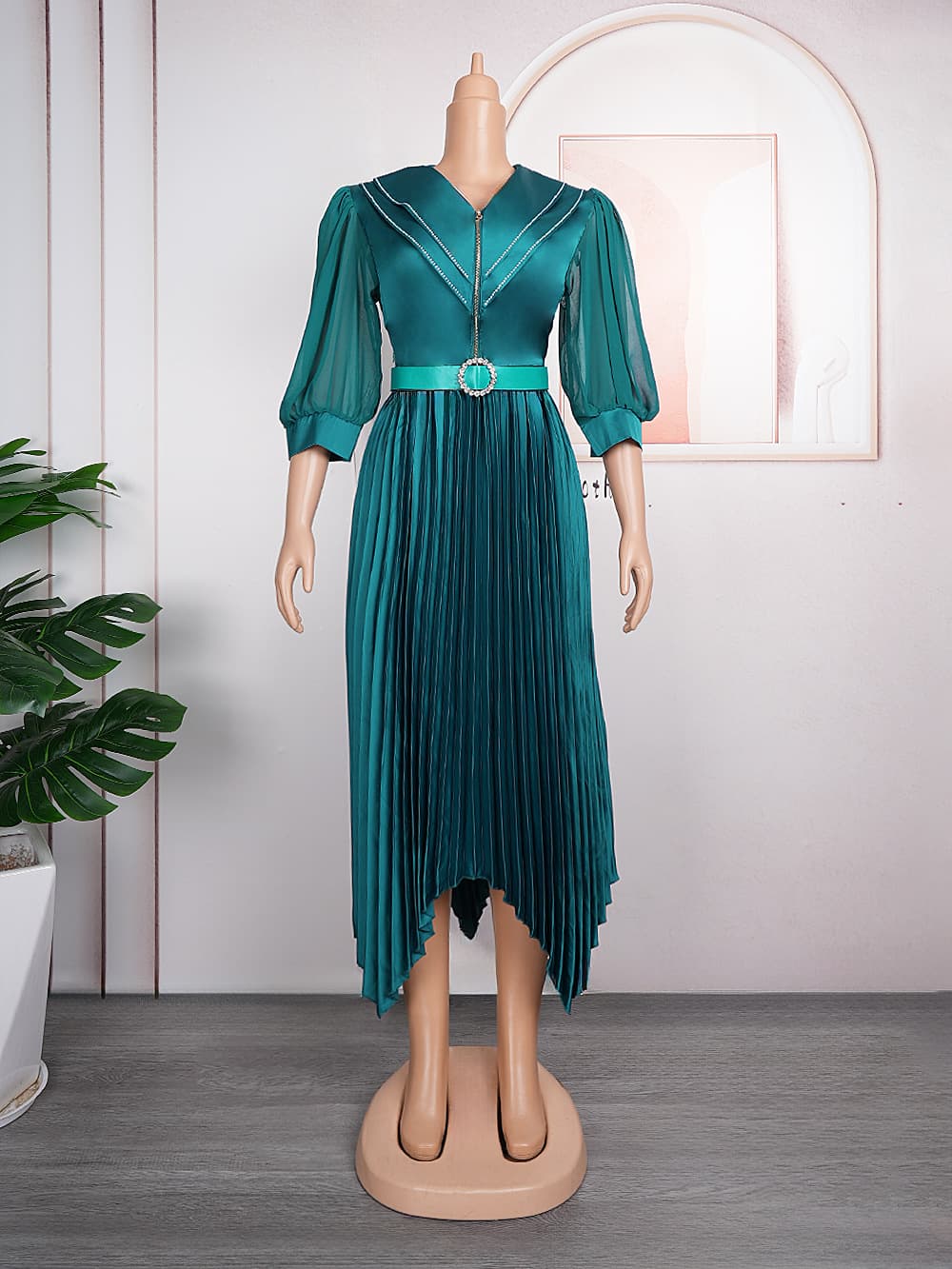 European And American Pleated Skirt Temperament Commute African Women's Wear Plus Size Fat Dress Belt vista 5