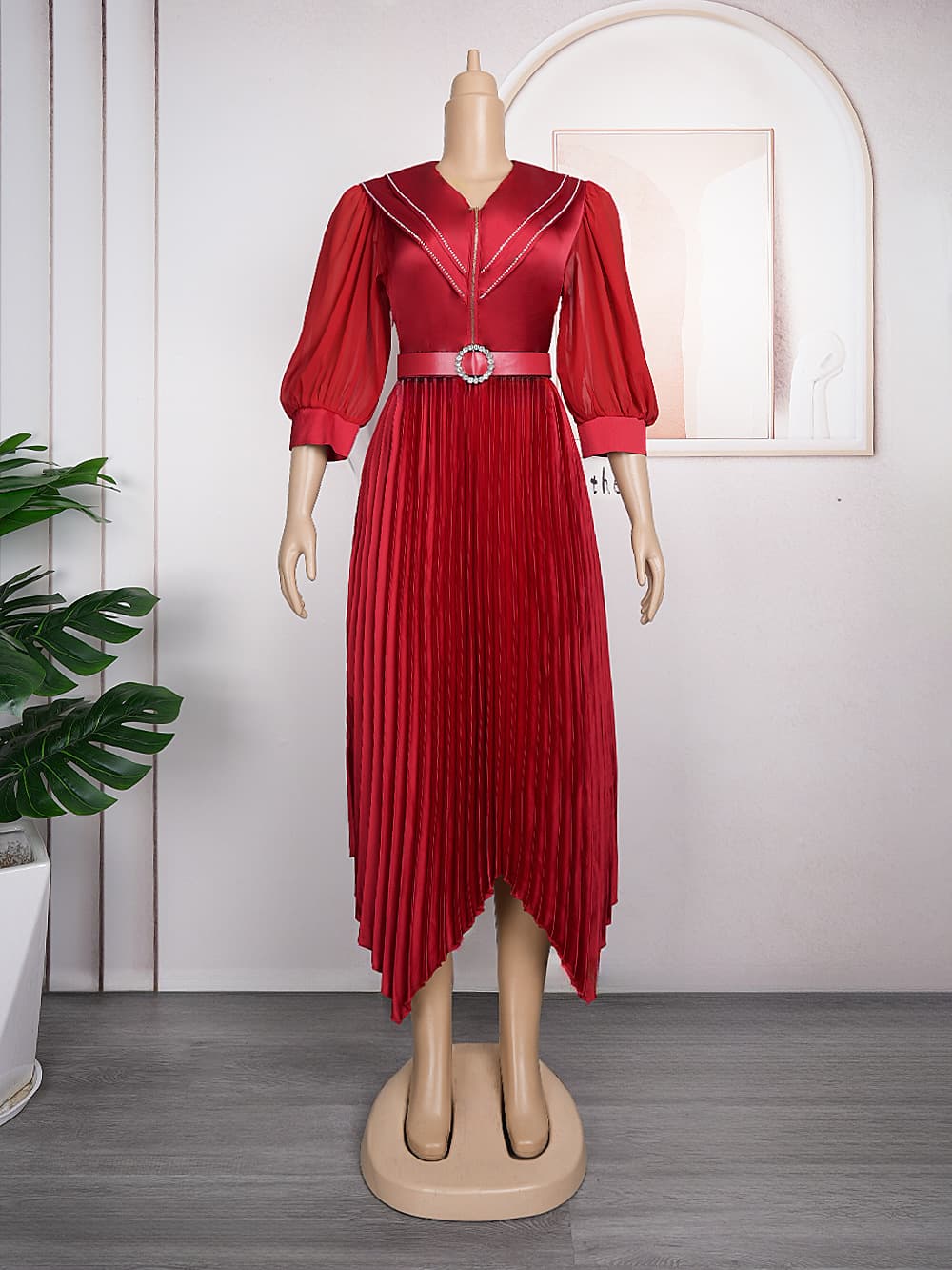 European And American Pleated Skirt Temperament Commute African Women's Wear Plus Size Fat Dress Belt vista 4