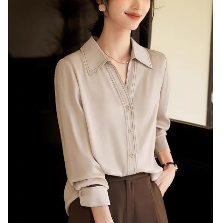 Fashion Commuter Style Contrast Color Bright Line Design Shirt For Women