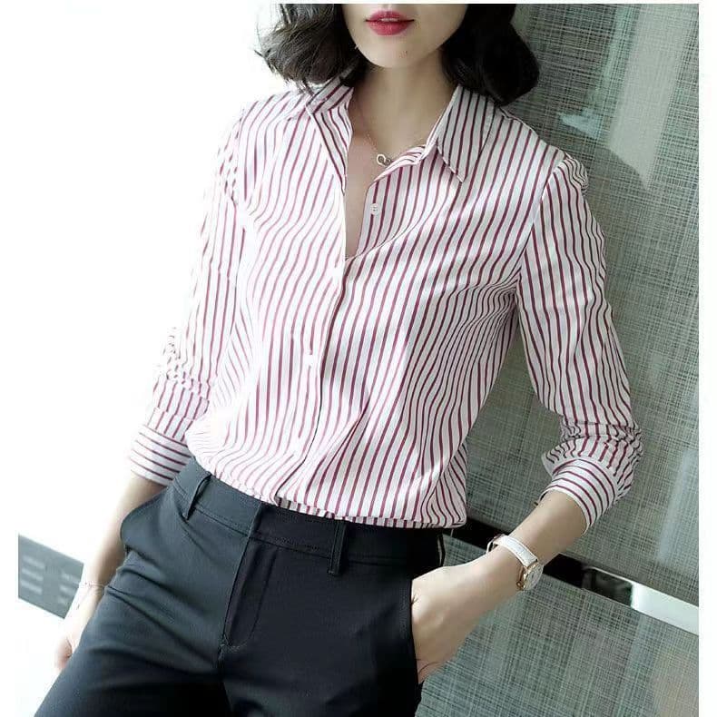 Striped Shirt Women's Long Sleeve Commute Slim-fit Design Sense vista 3