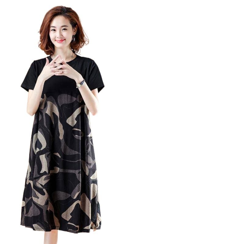 Plus Size Women's Clothing Loose Belly-covering Fat Sister Stitching Mid-length Dress vista 6