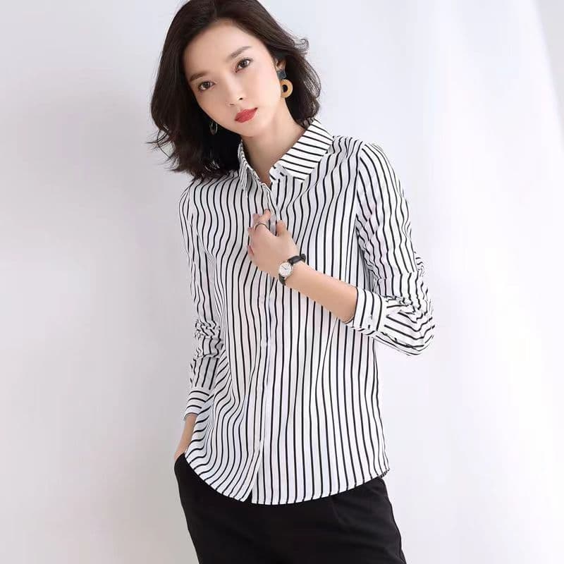 Striped Shirt Women's Long Sleeve Commute Slim-fit Design Sense vista 5