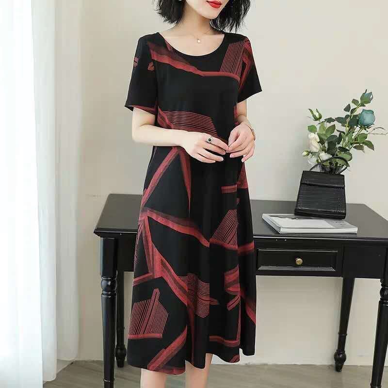 Plus Size Women's Clothing Loose Belly-covering Fat Sister Stitching Mid-length Dress vista 4