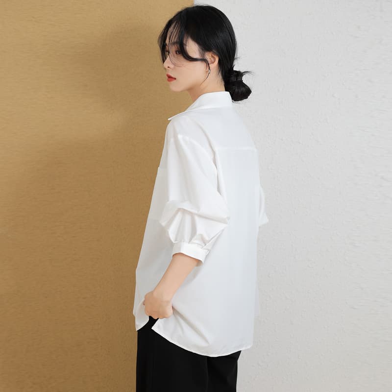 French Style Three-quarter Sleeve Loose Thin Lapel Shirt vista 5