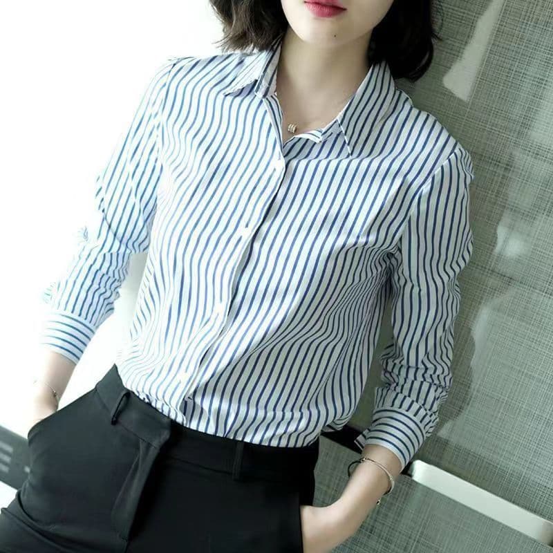 Striped Shirt Women's Long Sleeve Commute Slim-fit Design Sense vista 2