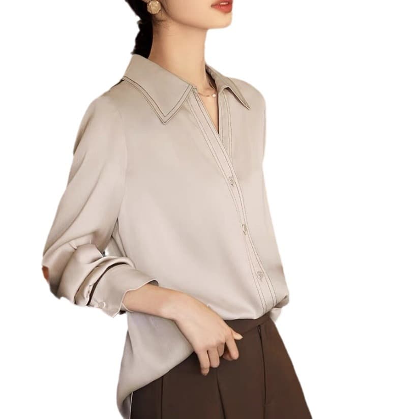 Fashion Commuter Style Contrast Color Bright Line Design Shirt For Women vista 3