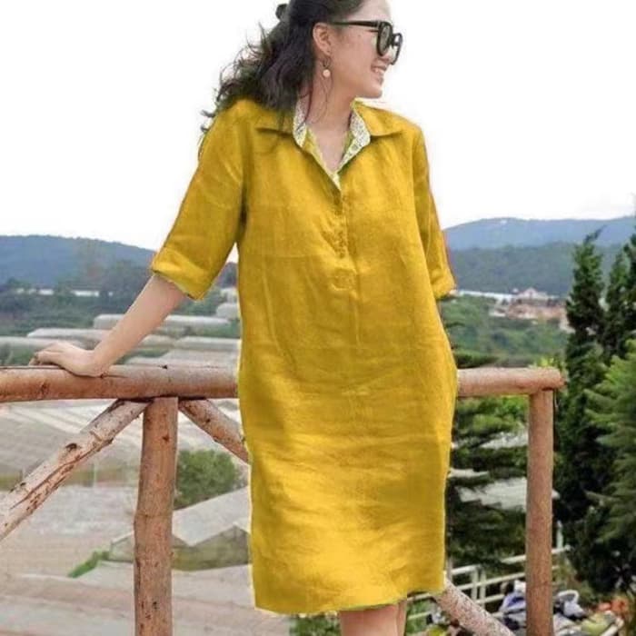 New V-neck Loose Mid-length Dress Women vista 8