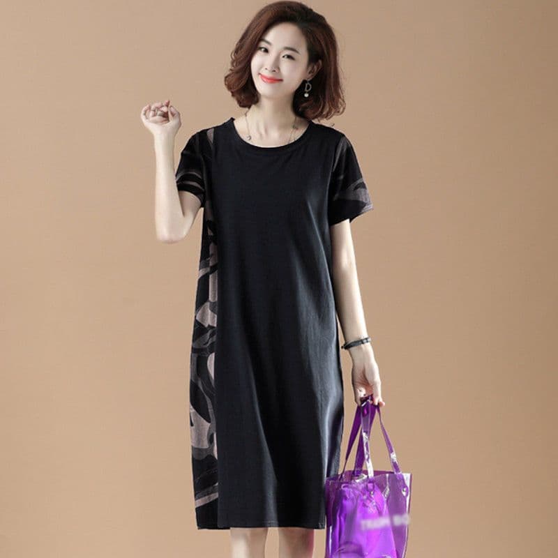 Plus Size Women's Clothing Loose Belly-covering Fat Sister Stitching Mid-length Dress vista 2