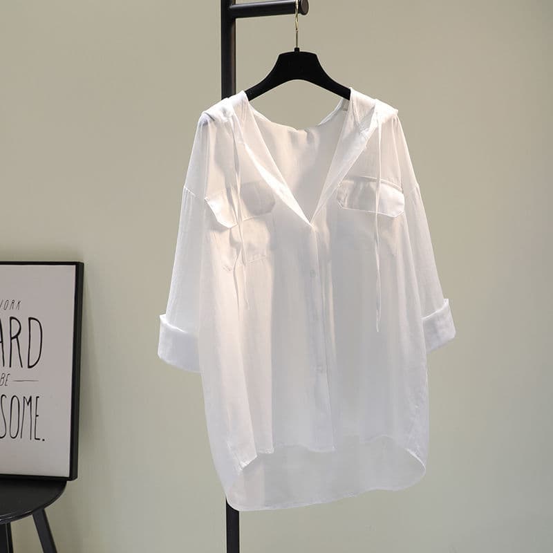 Women's White Hooded Casual Shirt vista 5