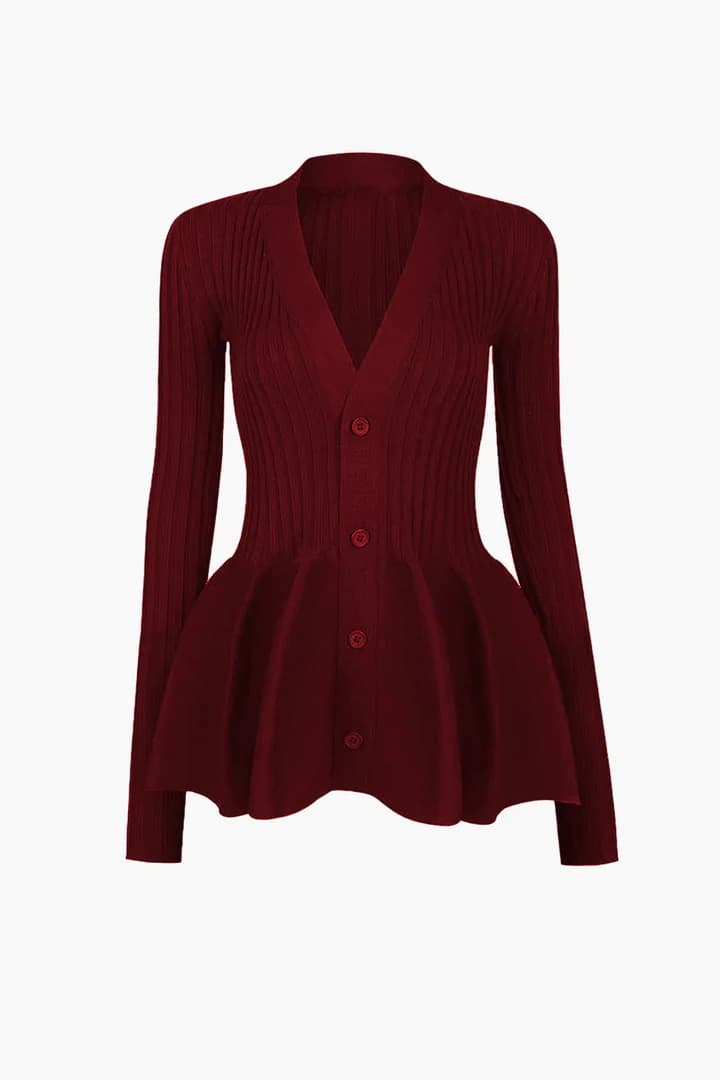 Pure Color Ruffles Hem Long Sleeve High Elastic V-neck Sweater Dress vista 5