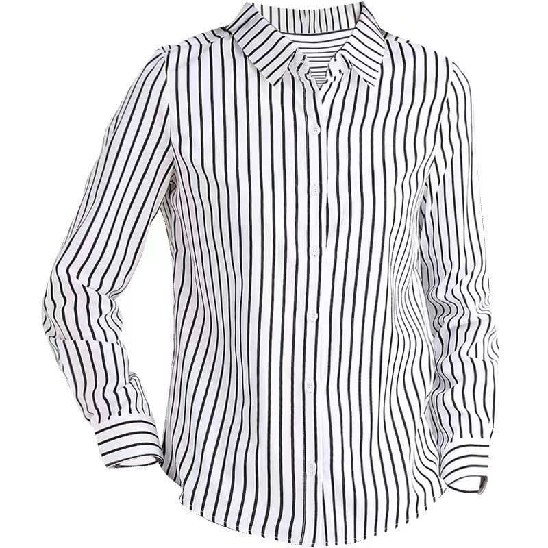 Striped Shirt Women's Long Sleeve Commute Slim-fit Design Sense vista 6