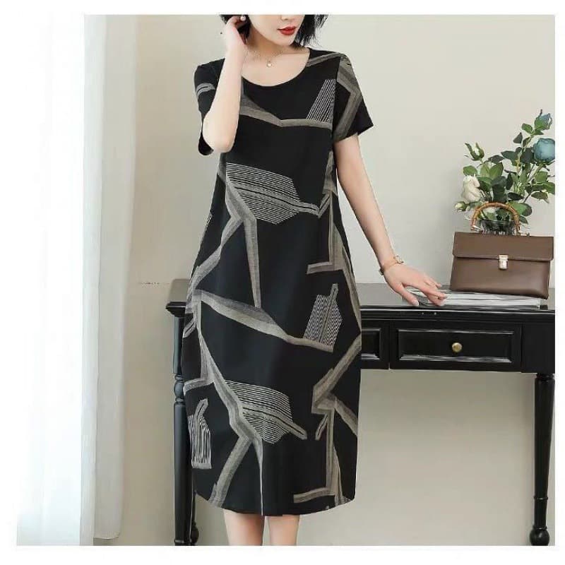 Plus Size Women's Clothing Loose Belly-covering Fat Sister Stitching Mid-length Dress vista 3
