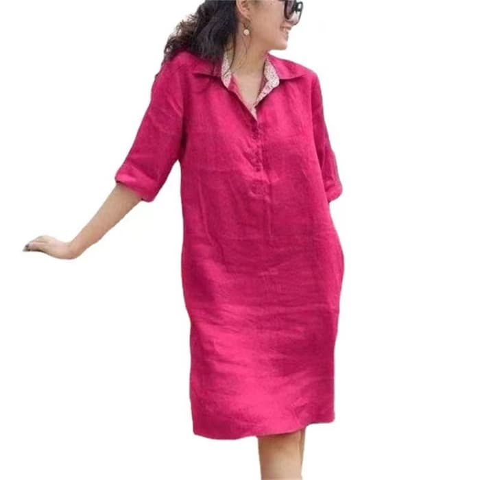 New V-neck Loose Mid-length Dress Women vista 7