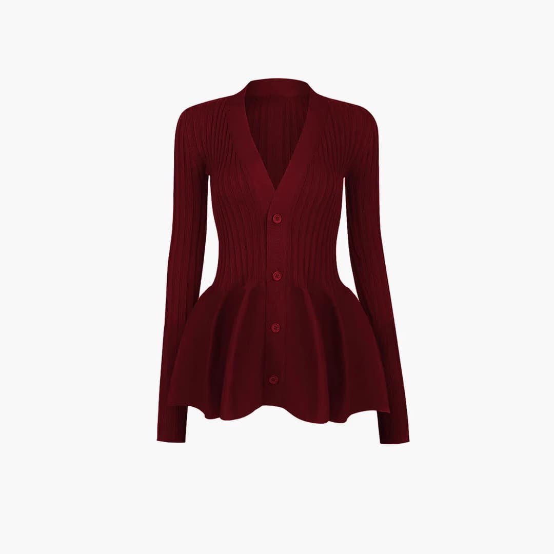 Pure Color Ruffles Hem Long Sleeve High Elastic V-neck Sweater Dress vista 3