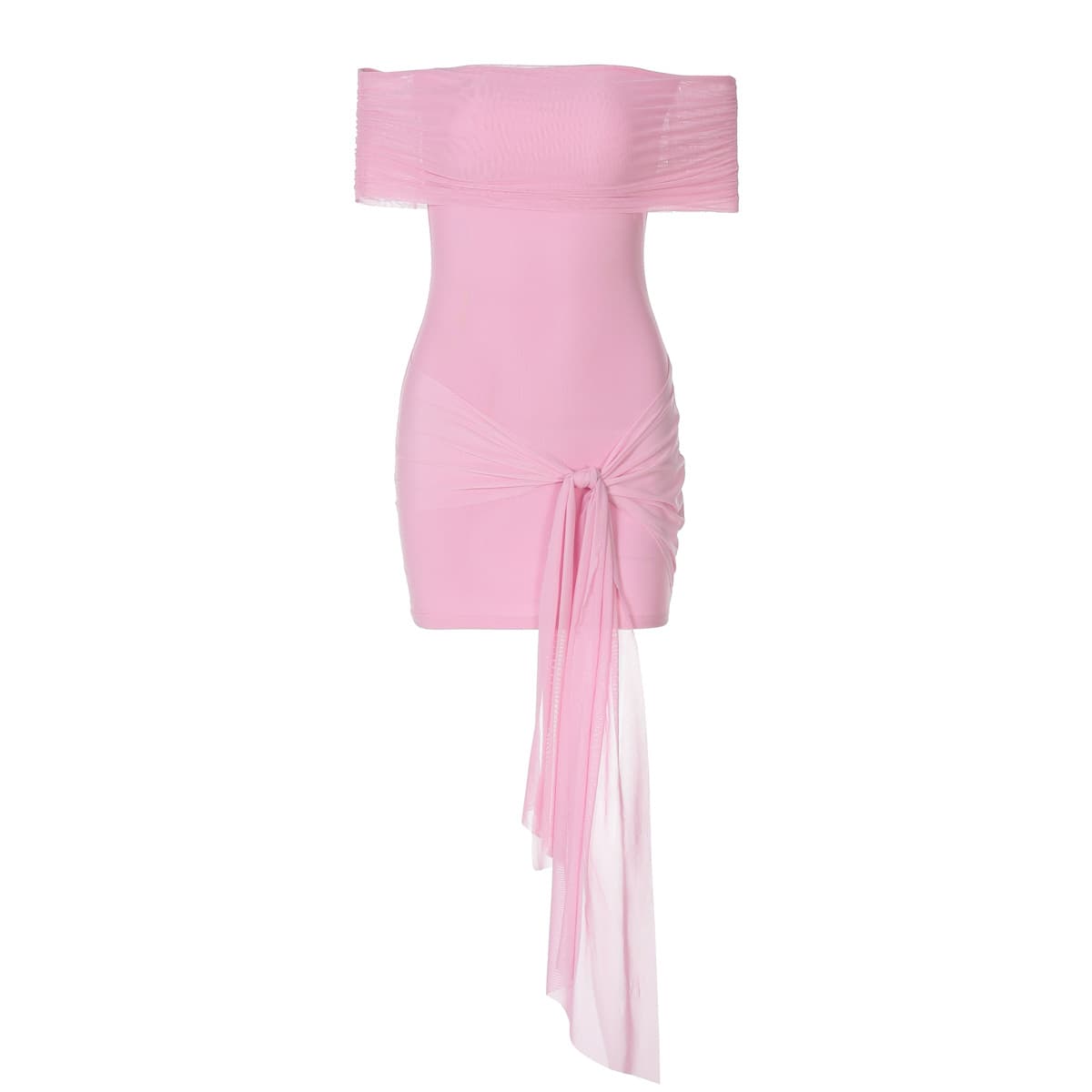 Mesh Patch Collar Solid Color Slim Fit Hip-wrapped Short Ribbon Dress vista 5