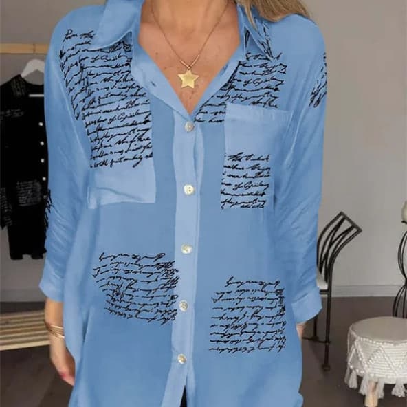 Letter Print Long Sleeve Shirt Fashion Commuter Style Lapel Shirt Women's Clothing vista 5
