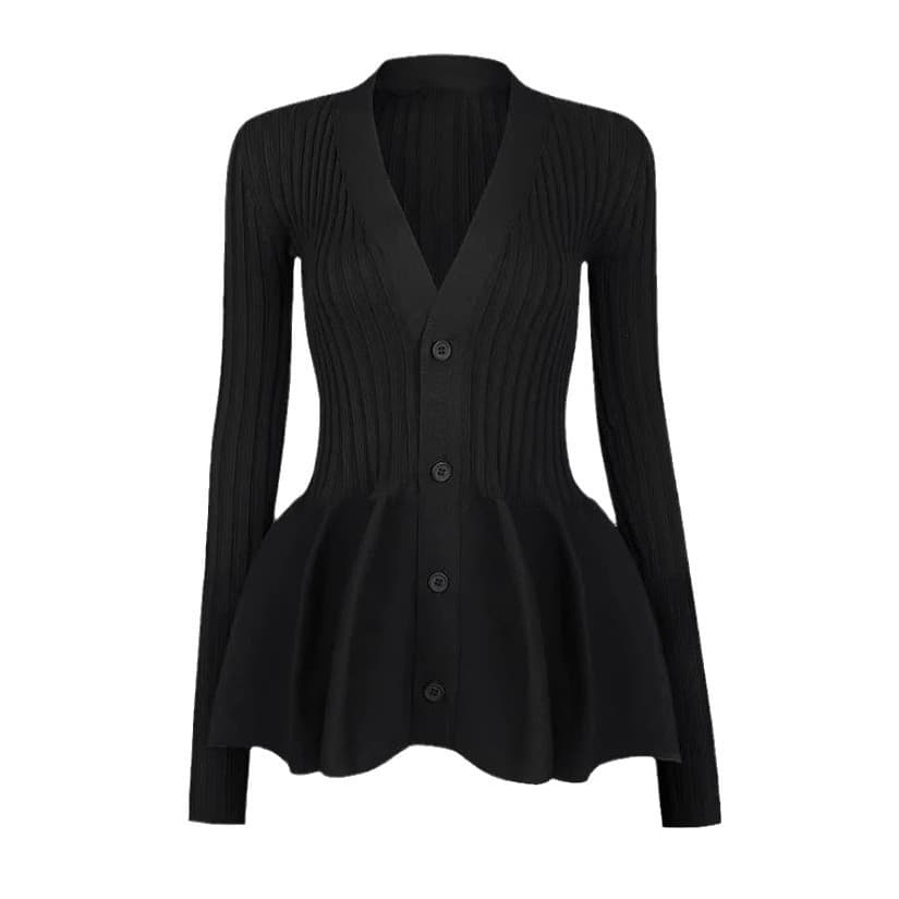 Pure Color Ruffles Hem Long Sleeve High Elastic V-neck Sweater Dress vista 6