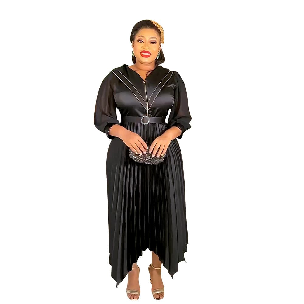 European And American Pleated Skirt Temperament Commute African Women's Wear Plus Size Fat Dress Belt vista 6