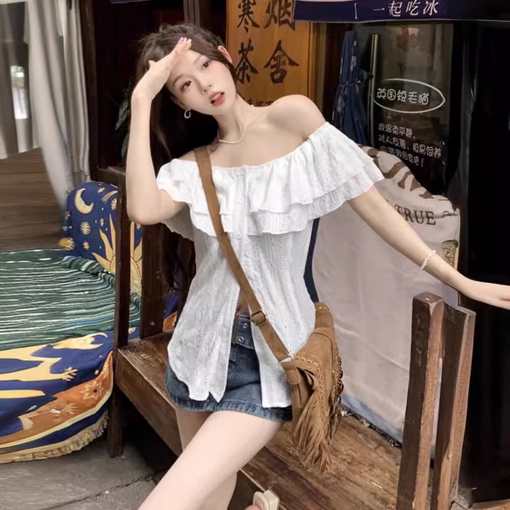 Plus Size Off-shoulder Women's Shirt