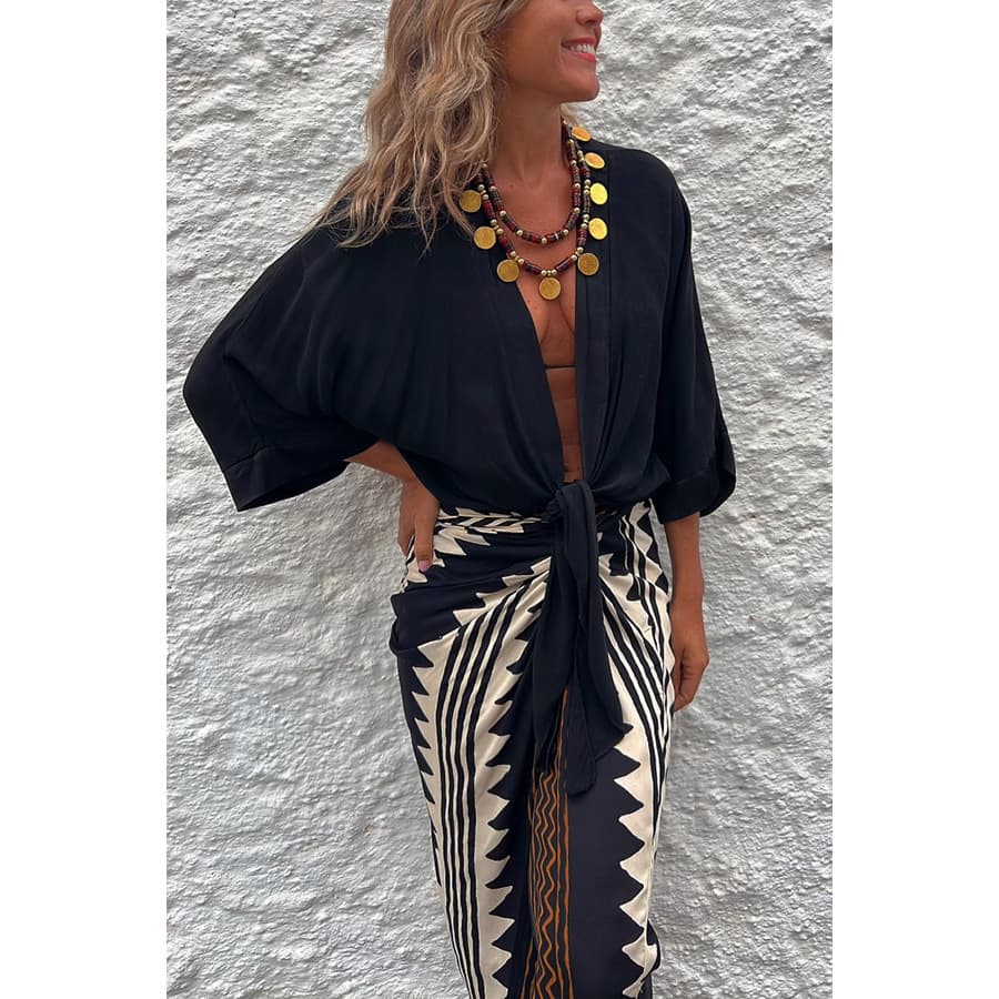 Women's Casual Lace Up 34 Sleeve Loose Vacation Multi-color Shirt vista 5