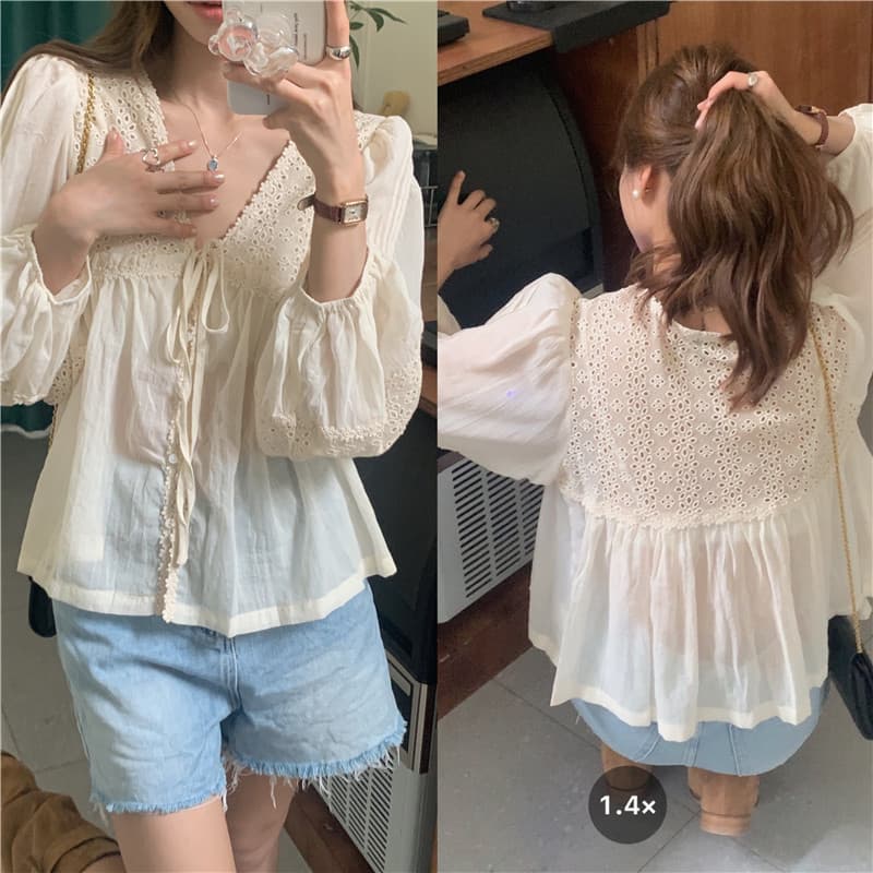 Heavy Industry Lace Stitching Tied Loose Long Sleeve Sun-protection Overshirt vista 4