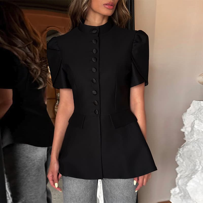 Stand Collar Single-breasted High-waist Blouse vista 6