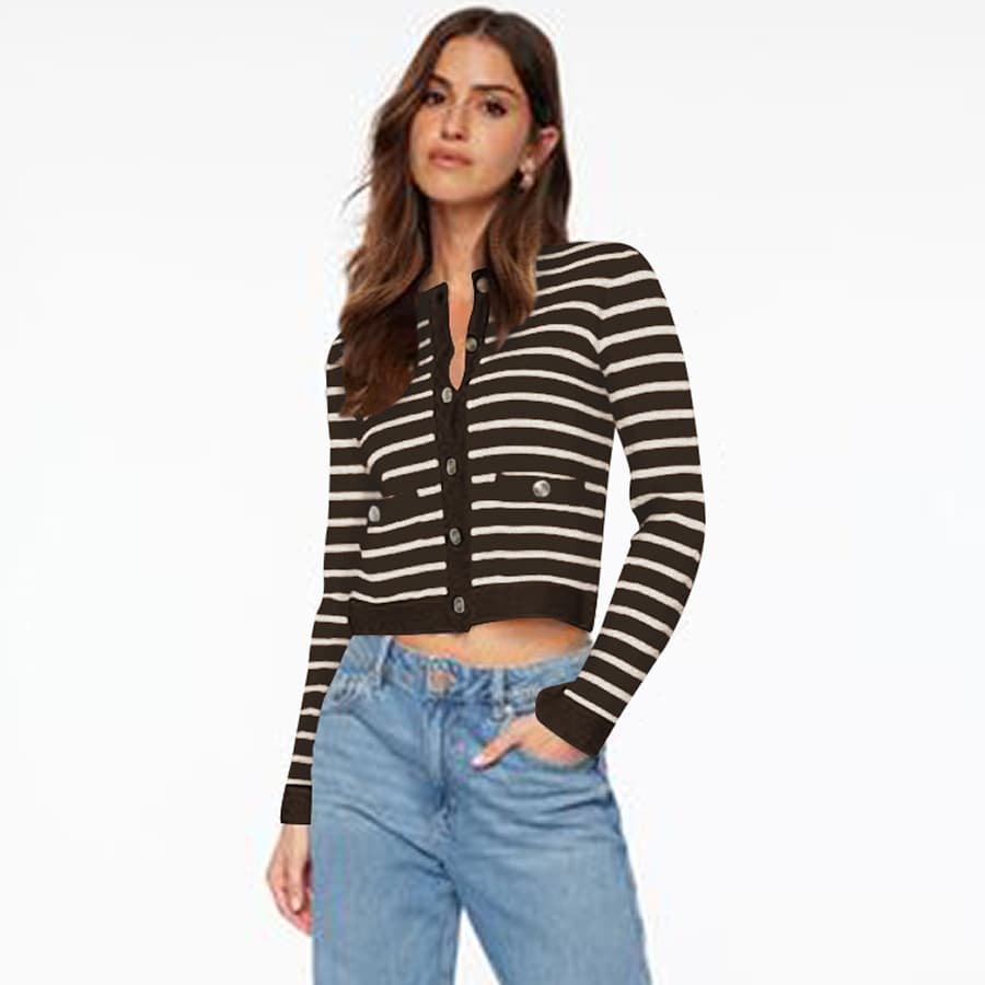 Comfort And Casual Long Sleeve Striped Button Top vista 5