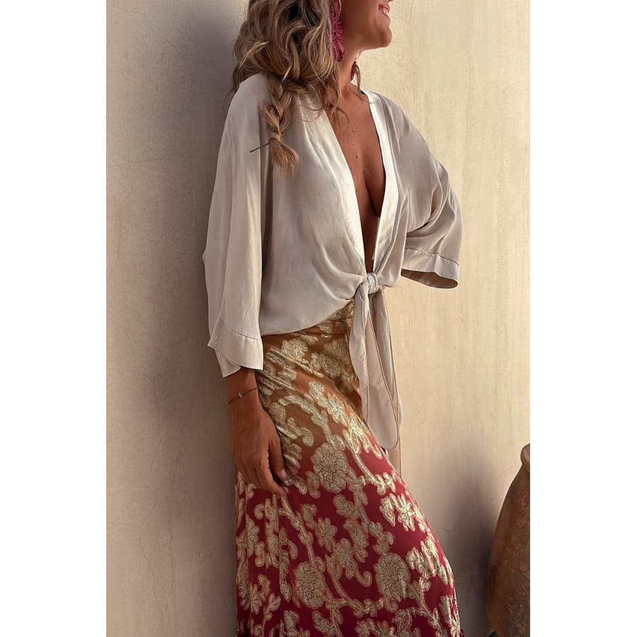 Women's Casual Lace Up 34 Sleeve Loose Vacation Multi-color Shirt vista 3