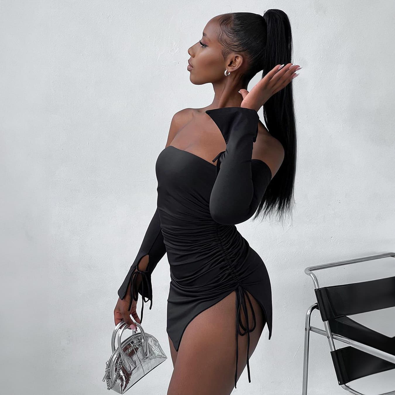 Women's Shoulder-baring Wrapped Chest Split Hip Skirt vista 2