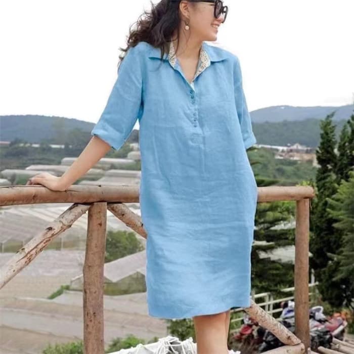 New V-neck Loose Mid-length Dress Women vista 3