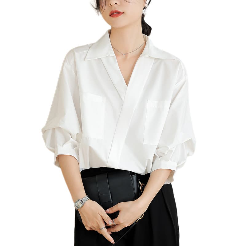 French Style Three-quarter Sleeve Loose Thin Lapel Shirt vista 4