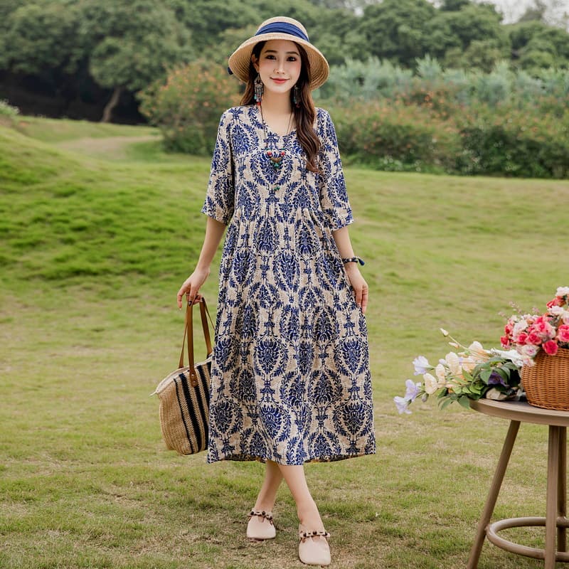 Summer New Noil Poplin Dress Stylish Thin High-end Casual Beach Skirt vista 4