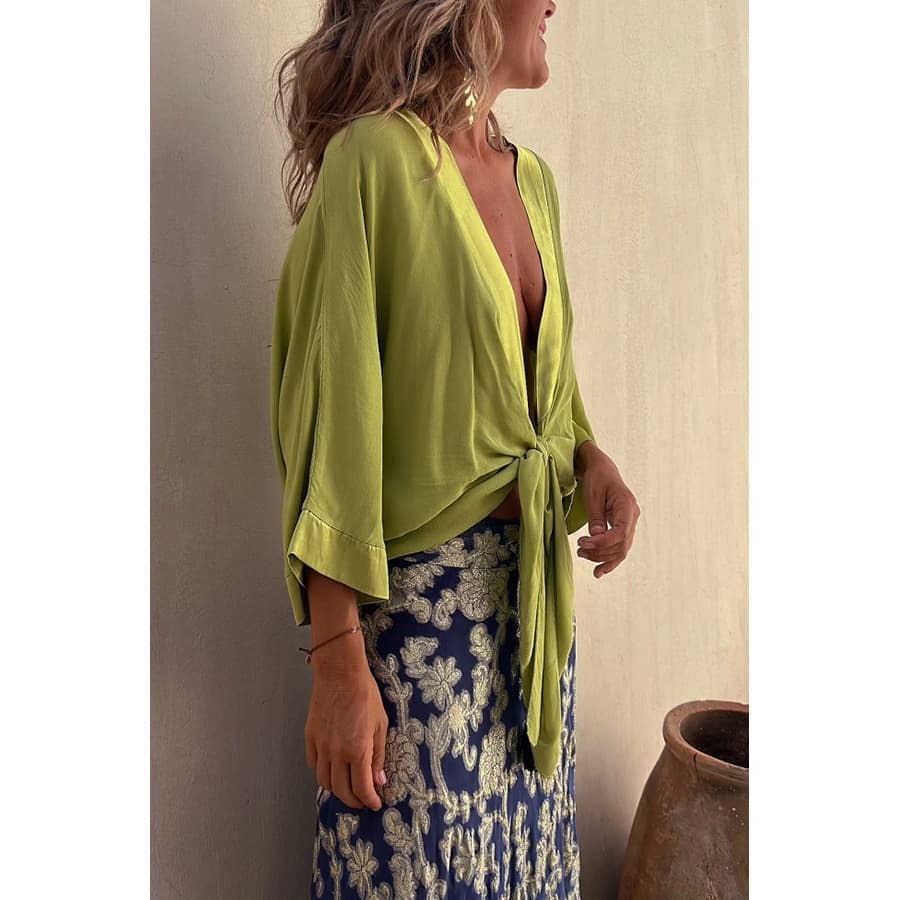 Women's Casual Lace Up 34 Sleeve Loose Vacation Multi-color Shirt vista 2