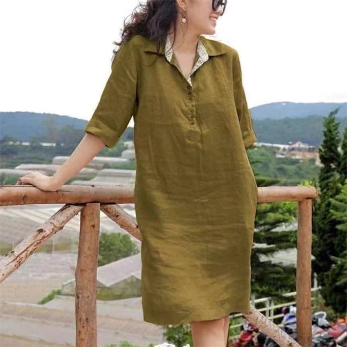 New V-neck Loose Mid-length Dress Women vista 4