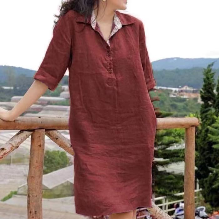 New V-neck Loose Mid-length Dress Women vista 2