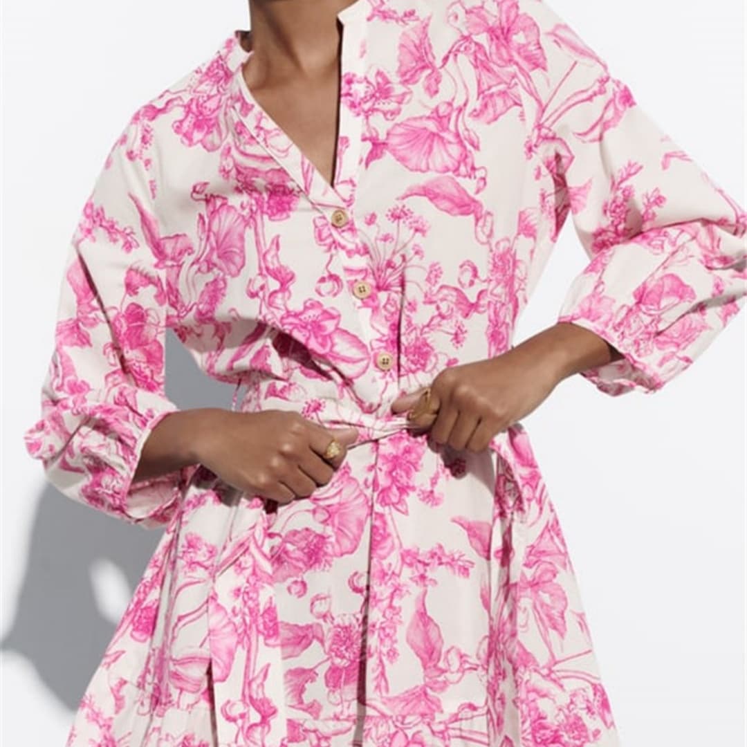 Printed Lace-up Nipped Waist Shorts Dress